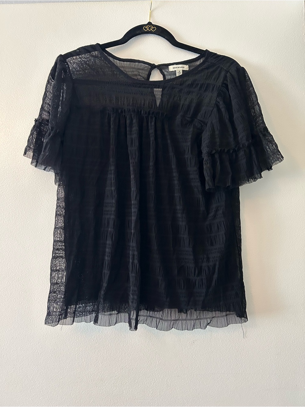 Max Studio Black Sheer Ruffled Sleeve Blouse